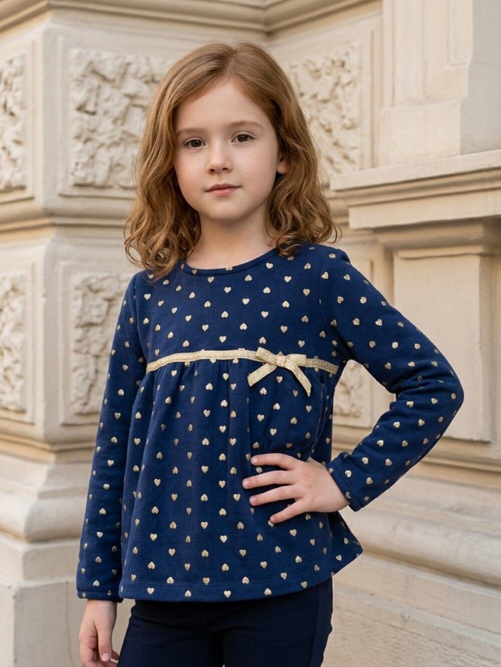 Carter's Heart Print Peplum Top 4T Navy Gold Fleece Sweatshirt Cozy Fashionista